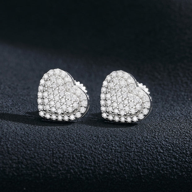 Iced Out "Heart" Moissanite Studs - Women