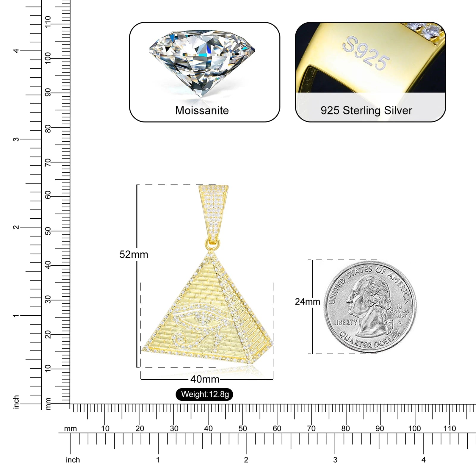 Eye Of Horus Pyramid Moissanite Pendant