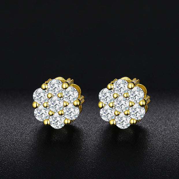 Iced Out 7 Flower Moissanite Studs