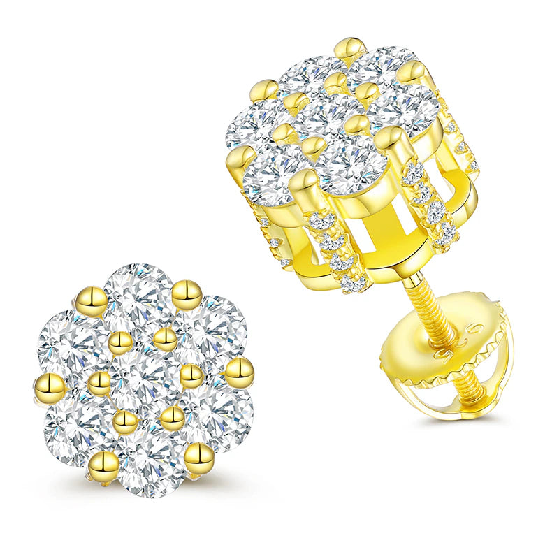 Iced Out 7 Flower Moissanite Studs