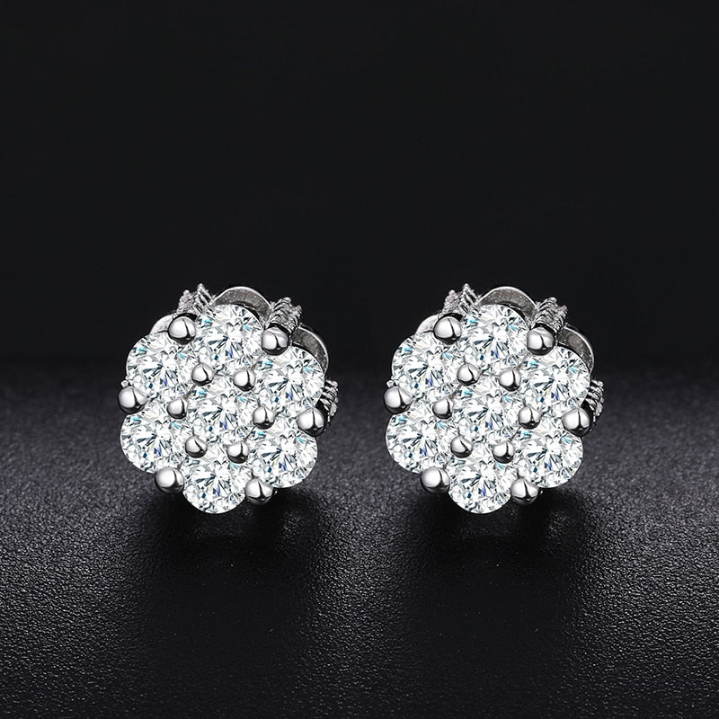 Iced Out 7 Flower Moissanite Studs