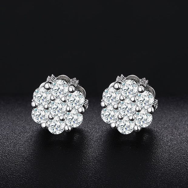 Iced Out 7 Flower Moissanite Studs