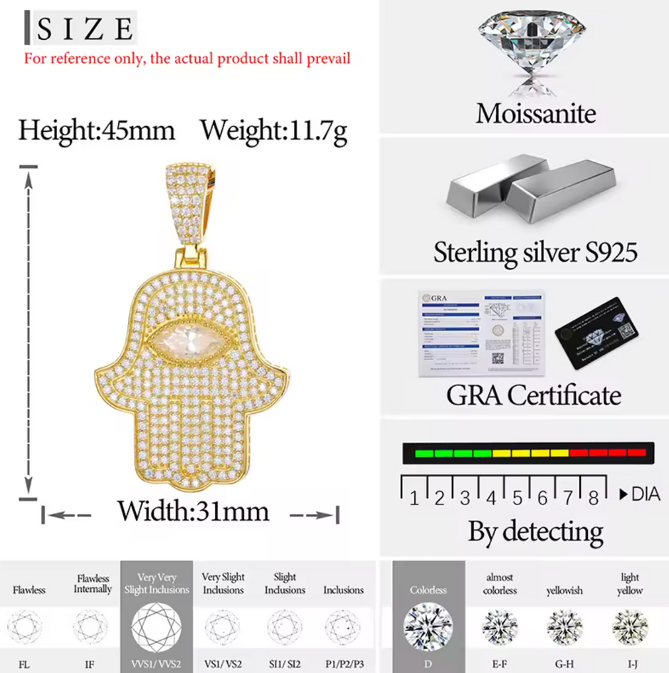 "Hamza w/ Eye" Moissanite Pendant