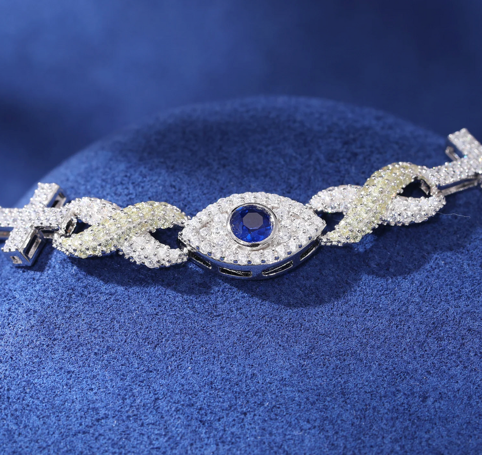 "Evil Eye x Cross" Moissanite Braccelet