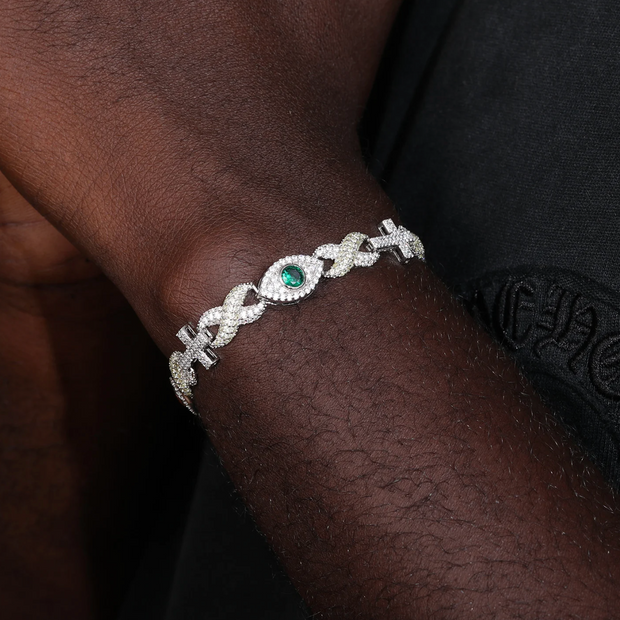 "Evil Eye x Cross" Moissanite Braccelet