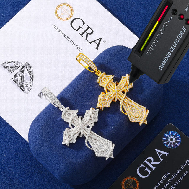"Ribbon Cross" Moissaniate Pendant
