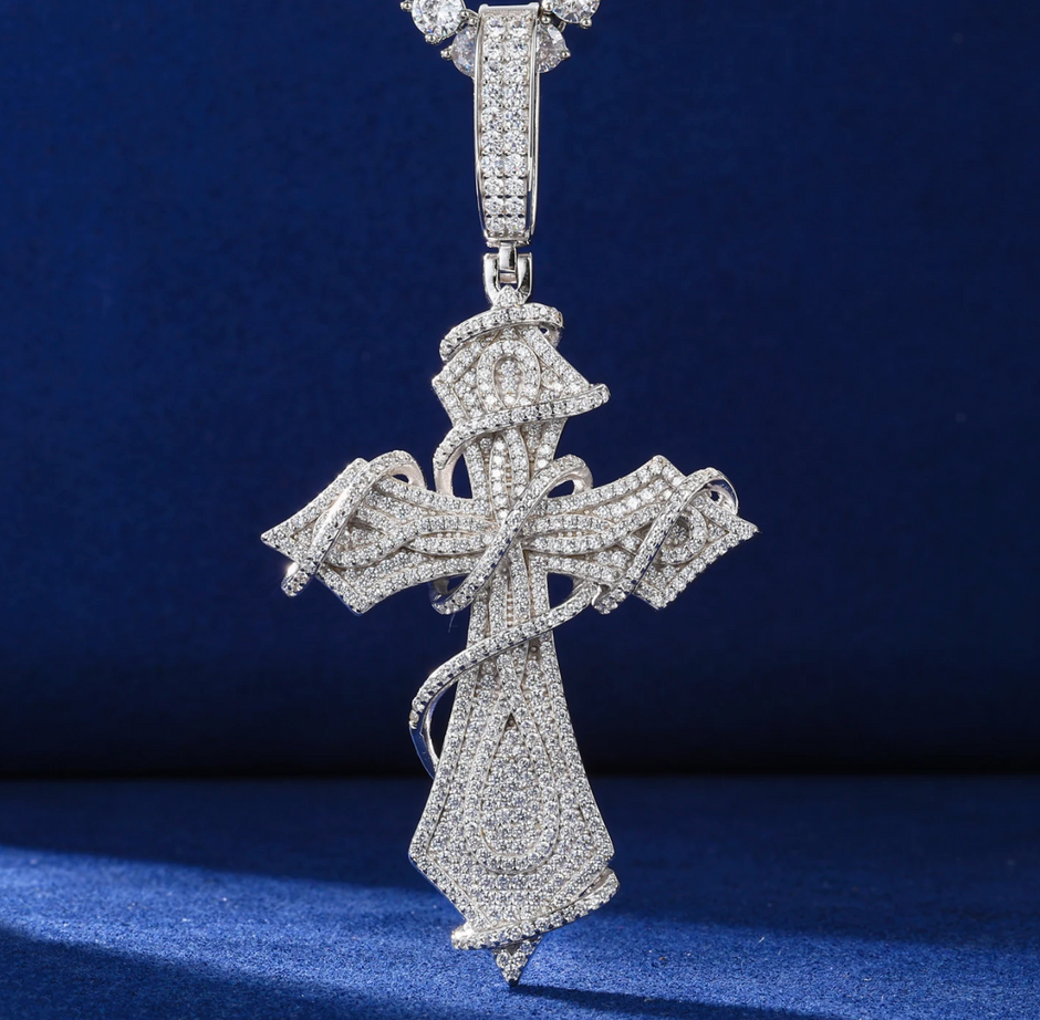 "Ribbon Cross" Moissaniate Pendant