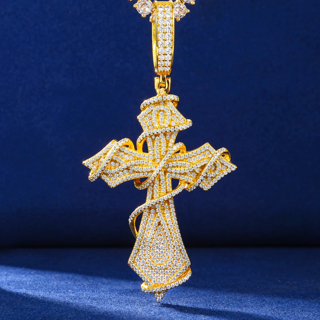 "Ribbon Cross" Moissaniate Pendant