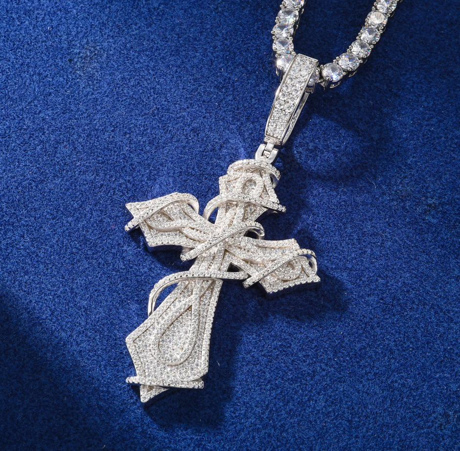 "Ribbon Cross" Moissaniate Pendant