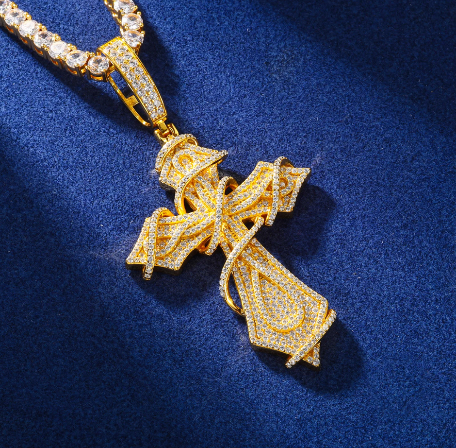 "Ribbon Cross" Moissaniate Pendant