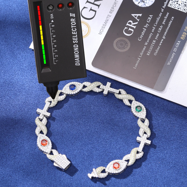 "Evil Eye x Cross" Moissanite Braccelet