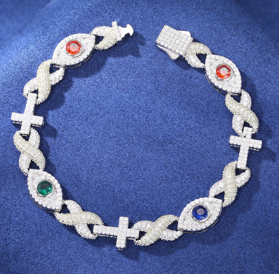 "Evil Eye x Cross" Moissanite Braccelet